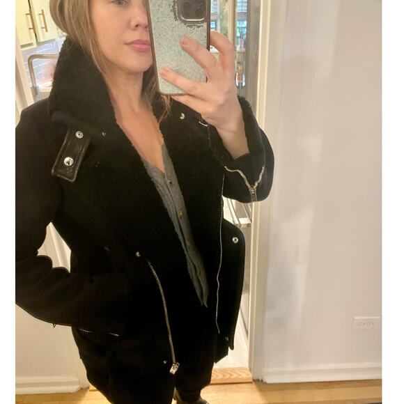 IRO Notting Sherpa Fur Shearling Cotton Jacket Coat Biker Moto Motorcycle sz 34 - Picture 5 of 14